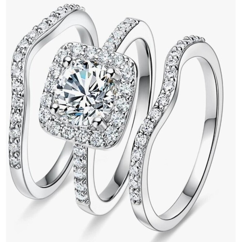 18K White Gold Plated Cubic Zirconia Three-in-One MANY SIZES AVAILABLE